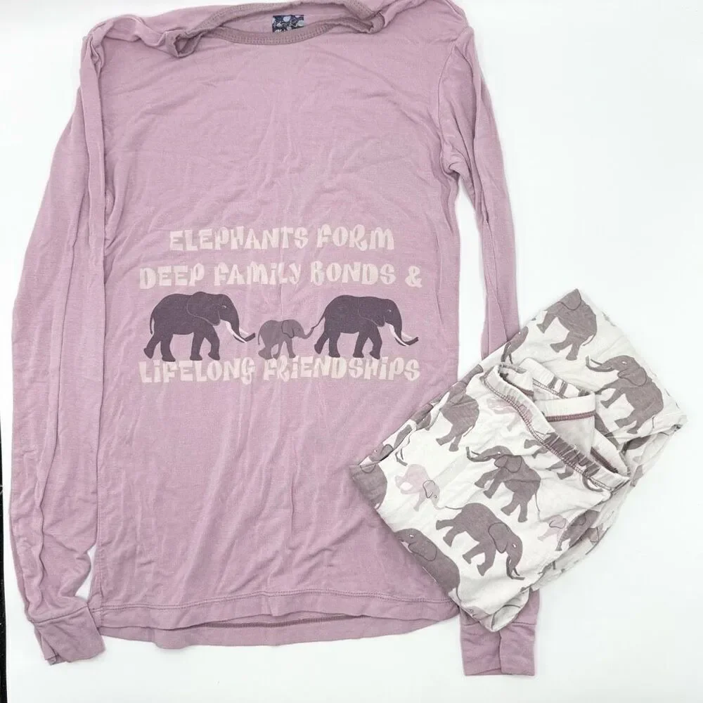 Kickee Pants Purple Elephant Print Long Sleeve Pants Pajama Set - Kids US 12